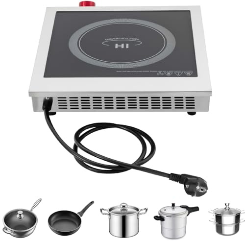 WSIKGHU 3500W Gewerbliches Induktionskochfeld, 220-240V Euro-Stecker, 60-270°C Einstellbare Temperatur, 43 x 35 x 9CM Kompaktes Leistungsstarkes Induktionskochfeld, Max 75KG