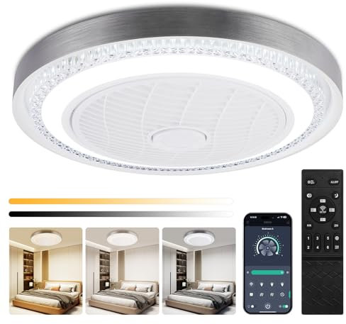 wowspeed Ventilatore da Soffitto con Luce e Telecomando, 72W Velocità del Vento Regolabile Ventilatore da Soffitto con 3000K-6500K Regolabile, Regolazione della Luminosità, 6 Velocità, Temporizzazione