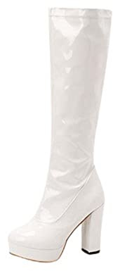Zeiayuas Bottes Hautes Femmes Genoux Bottes Hiver Chaud Vintage éQuitation Bottines Cuissardes Sexy Mode Cuir Chaussures Talon Compensé Équitation Femme Hautes Cuir Pu Sexy Elegante Vintage Bottes