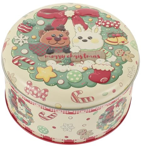 BRIGHTFUFU Christmas Cookie Tin and Candy Tinplate Box with Deer and Rabbit Design, Decorative Metal Biscuit Storage Tin for Holiday Treats and Packaging