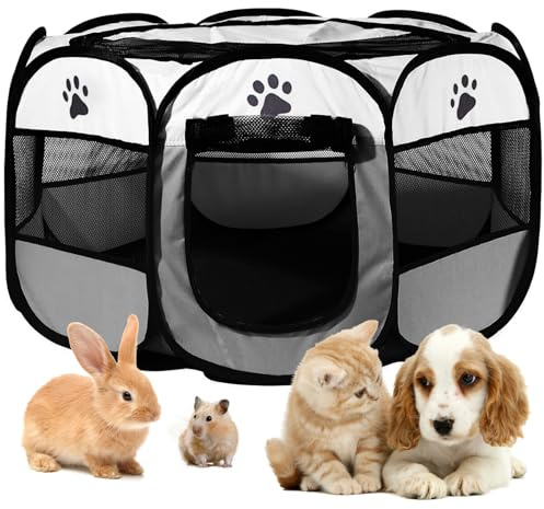 MeYuxg Welpenauslauf 91x91x58cm, Haustier Hundezaun, Tragbarer Laufstall für Innen- und Außenbereich, Hundegehege Katzengehege, Geeignet für Hunde, Katzen und Kleintiere, Grau