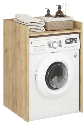 Komto Meuble Machine à Laver Chêne Miel – Armoire Sèche-Linge avec Rangement pour Buanderie ou Salle de Bain | Mozi 66L x 62P x 97H cm