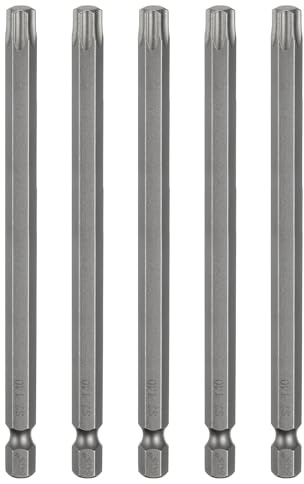 sourcing map 5pcs T40 Torx testa cacciavite bit 1/4 Hex Shank 4.3 (110 mm) lungo magnetico senza foro punta a prova di manomissione 6 punti stella cacciavite trapano bit S2 acciaio industriale