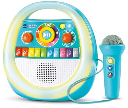 VTech Music'Kid Karaoké Baladeur Musical Enfant Dès 2 Ans | Enceinte Bluetooth Lumineuse avec Micro Karaoké, Enregistreur Vocal, Comptines, Chansons Éducatives et Relaxantes en Français