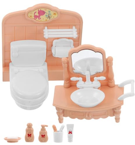 Toddmomy 1satz Miniatur Badezimmermöbel Set Puppenhaus Zubehör Mit Toilette Badewanne Und Schminktisch Für Realistische Badezimmerdekoration Puppenhäusern