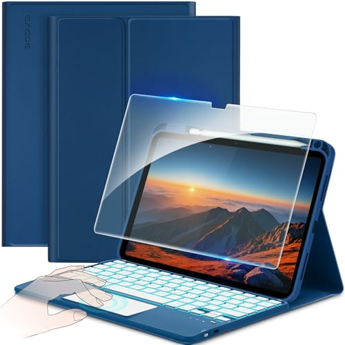 CACOE Coque Clavier pour iPad A16 11 Ème / 10 Ème Génération 11/10,9 Pouces | AZERTY Français Clavier sans Fil Et Détachable, Rétroéclairage 7 Couleurs pour iPad 11/10,9 Pouces 2025/2022, Bleu Océan