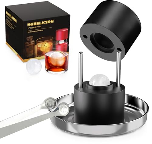 Mini Deluxe 1.1'' Ice Ball Press, Aluminum Ice Ball Maker for Ice Sphere to Enhance Drink Flavor, Ice Ball Press Kit with Tong and Drip Tray, for Whiskey, Bourbon, Scot & Cocktail