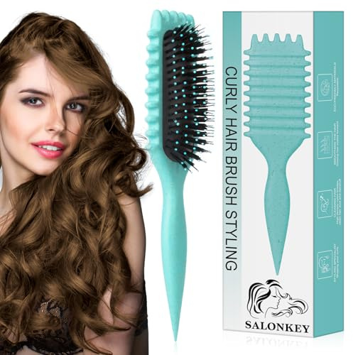 Spazzola per ricci definiti, spazzola per acconciature antistatica con design di ventilazione per capelli bagnati e asciutti, ideale per capelli ricci e per la cura del volume (verde)
