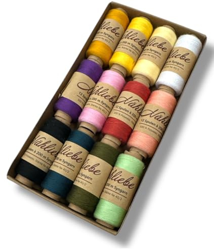 Nähmit - NÄHLIEBE Syngarn - 12 x 200m Nähmaschinengarn 100% Polyester Nähgarn Set für Ihre Nähmaschine (12 - Trendfarben)