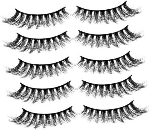 MOTHNUR 5 paires Faux Cils Épais Noirs Longs et pour Maquillage Femme Fille Extension Artificielle Naturelle et Confortable