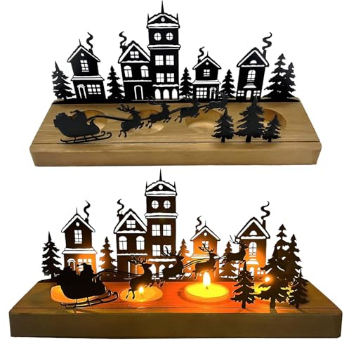 Vuemhjaey Elegant candle holder for Advent wreath - perfect decoration with tea lights, made of wood (28 x 12.5 x 8 cm) - ideal for Advent wreath candle holders and festive mood