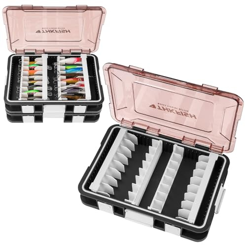 Caja de cebo para pesca, 2 cajas de pesca de 23 x 16 x 5 cm, caja de aparejos de pesca con separadores extraíbles, cajas de pesca para señuelos de pesca Hardbaits Swimbait (plástico rojo)