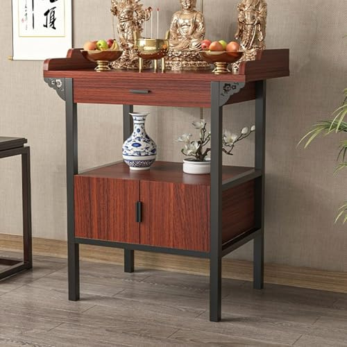 RTTZBOZ Buddhistischer Altartisch für den Persönlichen Gebrauch, Meditationstisch mit Stauraum, Altarschrank für den Haushalt mit Metallbeinen für Gebete(Red,60x42x100cm/24x17x39in)