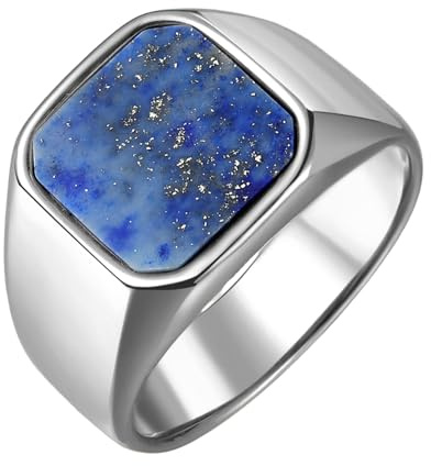 Cupimatch Chevalière Homme Lapis-Lazuli : Bague en Acier Inoxydable avec Pierre Naturelle - Bague Sceau Moderne et Robuste Argent 62- Cadeau Père, Anniversaire, Fête des Pères, Noël