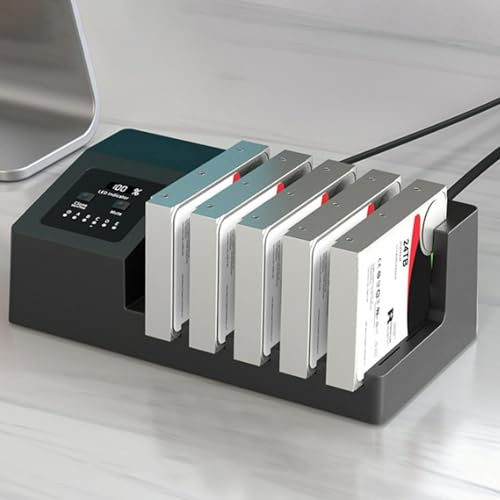 Hårddiskhölje 5 fack med offline-klonfunktion, expanderar upp till 120 TB för 2,5 och 3,5 tums SSD- och HDD-lagring