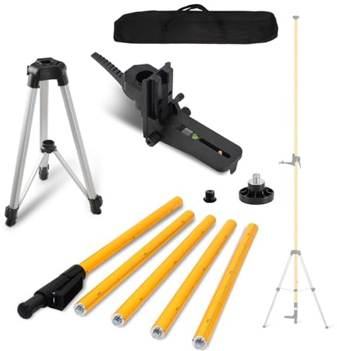 TINMAGI Trépied de Niveau Laser, 3,7 m Perche Télescopique, Trepied Laser avec Adaptateur Fileté 1/4 5/8, Réglable Perche de Montage Laser pour Lasers de Nivellement Rotatifs et à Lignes