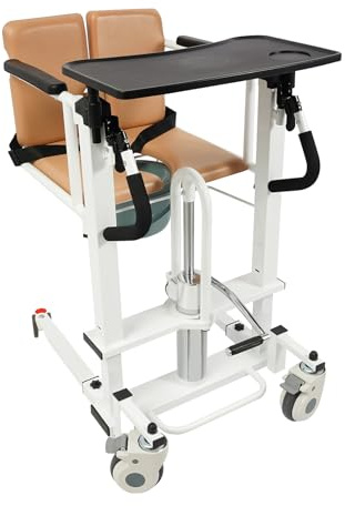 NiuLifeya Hydraulisk patientlyft överföringsstol, multifunktionell vårdstol med bord, höjdjusterbar patientlyft med nattkruka, lastkapacitet 100 kg, för hemmabruk