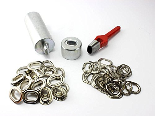 Oval Ösen Einschlagstempel Locheisen 22,5 x 13,5 mm + 20 Ovalösen Messing Nickel rostfrei