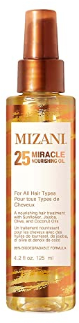 Mizani Aceite Capilar Nutritivo, Para Todo Tipo de Cabello, Tratamiento Capilar Hidratante y Suavizante, Enriquecido con Aceite de Coco y Jojoba, 25 Miracle, 125ml
