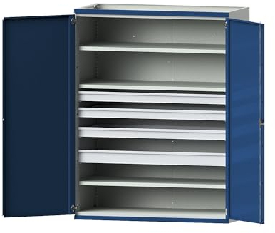 ANKE | Schwerlastschrank Jumbo mit 3 Fachböden | 4 Schubladen à 3 x 90 | 1 x 120 mm | HxBxT 1950 x 1484 x 690 mm