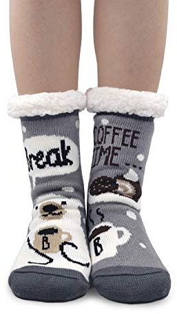 PUTUO Chaussettes Chaussons Femme Hiver Chaud Antidérapantes Thermique Pantoufles, Noël Épais à la Maison