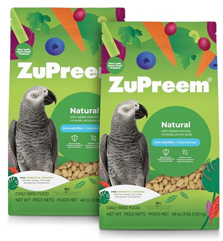 ZuPreem Natural Parrot Pellets – Natural Bird Food for Parrots & Conures, Medium to Large Bird Pellet Diet for African Greys, Amazons, Eclectus & Caiques, 3 lb (Pack of 2)