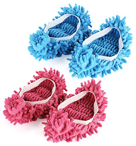 Ellsang - Zapatillas lavables, 2 pares de mopa multifunción de microfibra, para limpiar el suelo, para el hogar