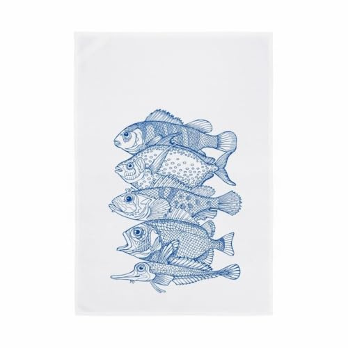 17;30 Geschirrtuch, 100% Baumwolle, humorvoller Spruch Home is Where Your Bauch Doesn't Have to be eingezogen, umweltfreundlich, weiß-blau, 50x70 cm