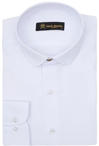 Jack Martin London Chemise à col Club pour Hommes | Chemises Business Coupe Slim et Chemises décontractées à col Rond | Chemise Style rétro (Chevrons Blanc,M)
