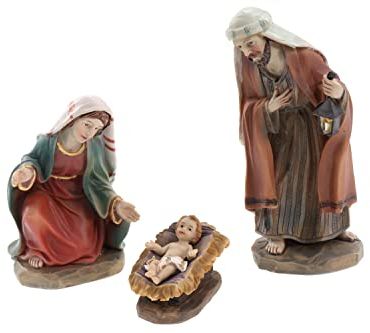 ELLUG Krippenfiguren Set 3tlg. heilige Familie: Maria, Josef & Jesus in Krippe H.: ca. 11cm, Weihnachtskrippe Figuren Krippenzubehör Weihnachtsdeko