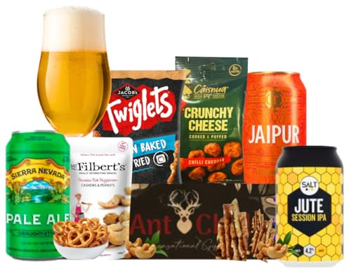 Ant&Chid The Assorted Hamper Ale/IPA Beer Gift Selection Box for Men and Women| Ale/IPA Beer Valentine Hamper Gift Set with 3 Ale/IPA Cans|1 Tasting Glass|3 Assorted Delicious Snacks