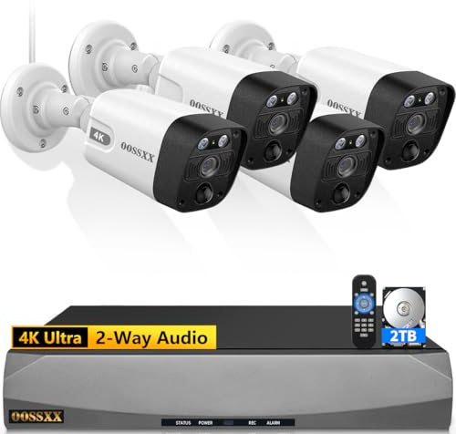 OOSSXX 4K/8.0 Megapixel & 130° Ultra Wide-Angle 2-Way Audio PoE Outdoor Home Security Camera System Wired Outdoor Video Surveillance IP Cameras System