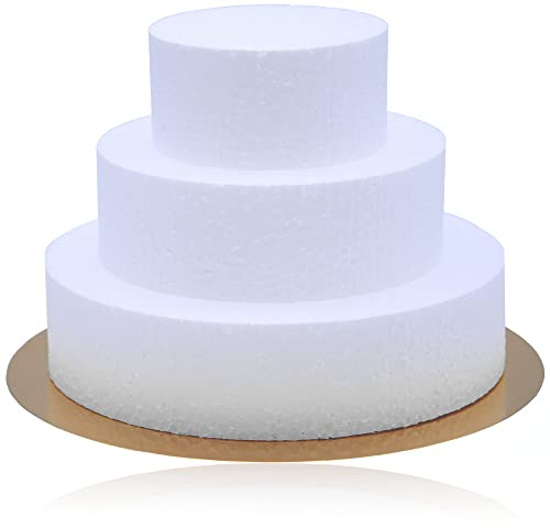 LEDU® Styropor Torte | 3 Etagen | Höhe 15 cm | Goldener Tortenboden | Ø 20/15/10 cm | Tortendummy | Geschenktorte | Tortenrohling | Geburtstagstorte