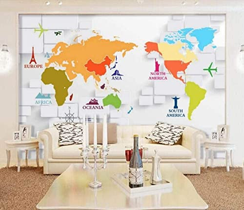Custom 3D Photo Wallpaper Retro Geometric Colored World Map Mural Modern Living Room Sofa Tv Background Wallpapers Home Decor Wall Wallpaper - Interior Decorative Stickers Mural Wa 250 x 175 cm (WxH)