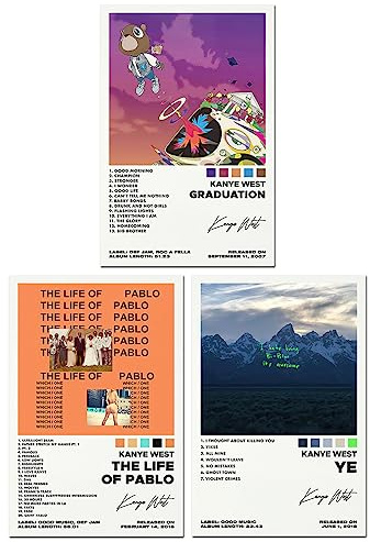 Bkioqoh Ein Set mit 3 Leinwandpostern, Kanye-Poster, West-Abschlussposter, Ye-Poster, Albumästhetik, 3-teiliges Set, 20,3 x 30,5 cm, Leinwanddrucke, ungerahmt, 3er-Set