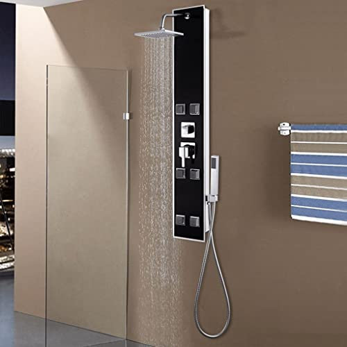 INLIFE Duschpaneel Glas 18×42,1×120 cm Schwarz,9.1kg,142991
