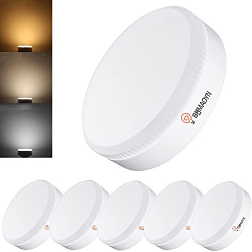 BHMAOYN GX53 LED Reflektorlampe 9W,3-Stufen Einstellbare Farbtemperatur über Druckschalter,Dimmbare Lichtfarbe ohne Fernbedienung,3000K-4000K-6000K,lot de 6
