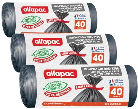 Alfapac - 15 Bolsas 40L Recicladas Maxi-Peso de Enlace Amplio - Apertura Grande (Paquete de 3)