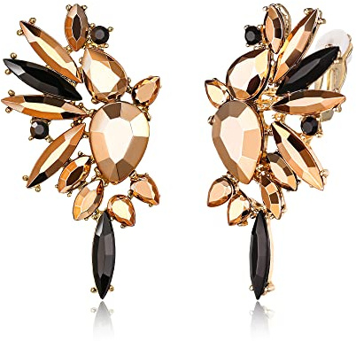 EVER FAITH Flügel Kristall Ohrclips Mode Statement Ohrringe Art Deco bunte Marquise Tropfen Braut baumeln Clip-on für Damen