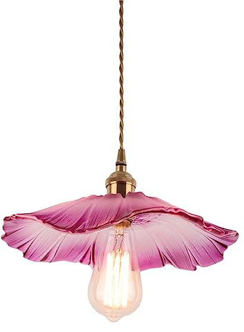 MODEBHD Pink Glass Pendant Lamps Flower Shaped Lampshade Hanging Lights Brass Fittings Ceiling Lighting E27 Base Chandelier Hanging Ceiling Lamp Kitchen Island Entrances Bedside
