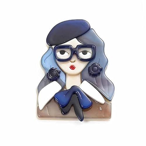 YAHOYA Nischenmädchen mit Brille Brosche Acryl Schönheit Kopf Broschen für Frauen Bekleidung Accessoires Anstecknadel Student Tasche Abzeichen Anstecknadeln