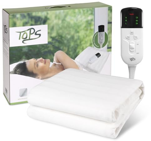 TOPS Electric Blanket Double Heated Underblanket 160 x 140cm, 3 Heat Settings, 3 Levels of Auto-off Timer, Overheat Protection, Machine Washable, Warm Polyester Bed Warmer
