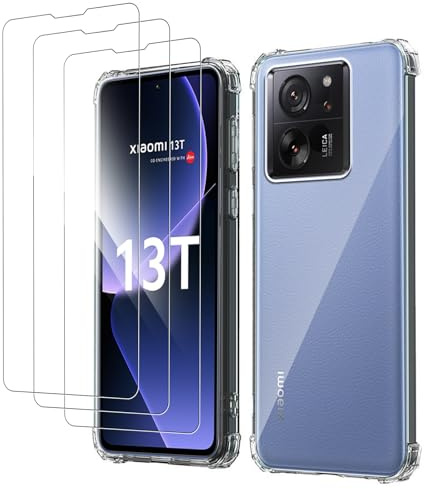 Funda para Xiaomi 13T/13T Pro + 3 x Cristal Templado, Weideworld Ultra Fina Silicona Transparente TPU Carcasa Airbag Anti-Choque Anti-arañazos Case