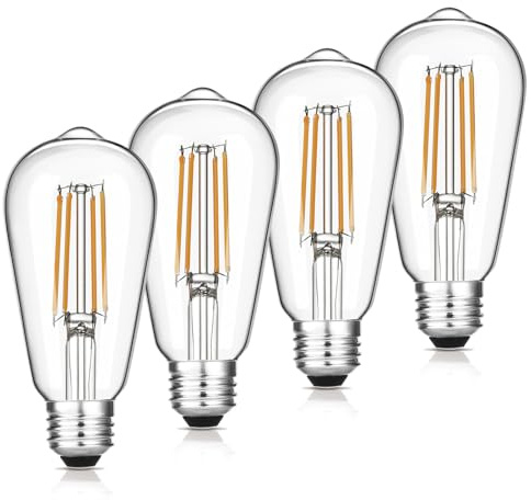 Gozelux Vintage LED Edison Bulbs, 6W, Equivalent 60W, Dimmable, High Brightness Warm White 2700K, ST58 Antique LED Filament Bulbs with 90+ CRI, E26 Standard Base Light Bulbs, Clear Glass, Pack of 4