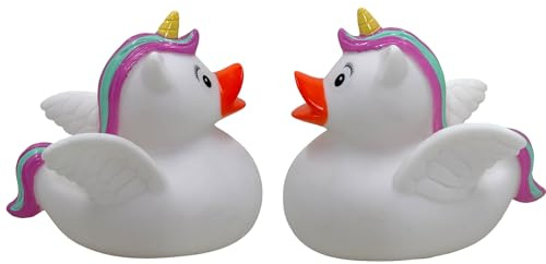 MIJOMA 2er Set Badeenten Badewannenspielzeug, Handbemalt & Latexfrei, Perfekt für Partys, Geburtstage, Weihnachten, Baby-Partys & Mehr – Tolle Badezimmerdekoration, 8 cm Hoch (Einhörner-Enten)
