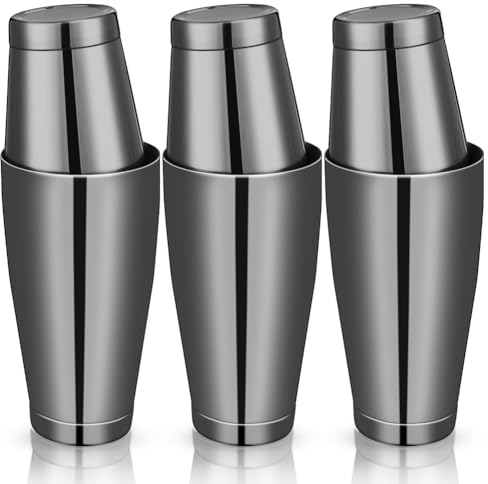 Juego de 3 cocteleras profesionales para bar, coctelera Boston de acero inoxidable, mezcladora de bebidas (color negro), duradera, fácil de usar