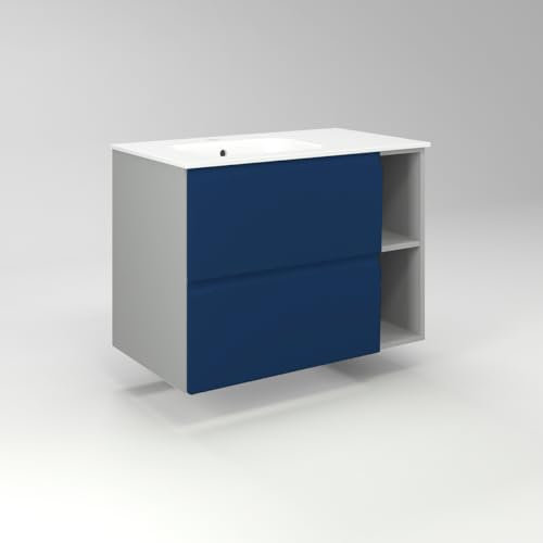 Diventa Modello Diva Star, Mobile Bagno sospeso 80cm con 2 cassetti spaziosi e 2 vani a giorno, lavabo dal design moderno, colore blu e grigio