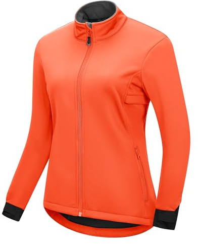 33,000ft Damen Fahhradjacke Wasserdichte Softshelljacke Winddichte Laufjacke Funktionsjacke Fleece Gefütterte Übergangsjacke Reflektierend Winter zum Radfahren, Laufen Orange M