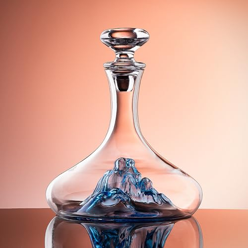 Lvpradior Decanter in Cristallo Con Cascata Iceberg Blu - Caraffa per Vino di Lusso, Aeratore Senza Piombo Con Tappo in Vetro - Accessori (Corto 1,2 L)