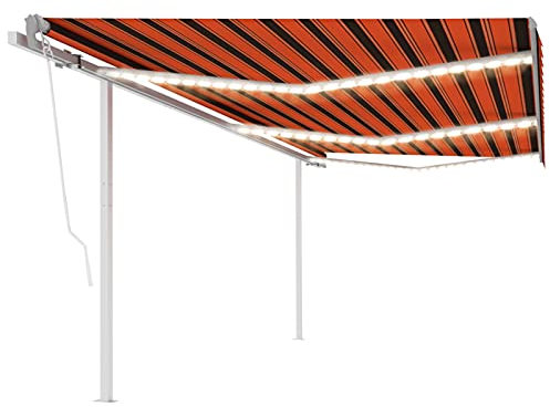Homgoday Store automatique avec LED et capteur de vent - Store à bras articulés - Protection solaire - Hauteur et angle réglables - Pour terrasse et balcon - 6 x 3 m - Orange marron